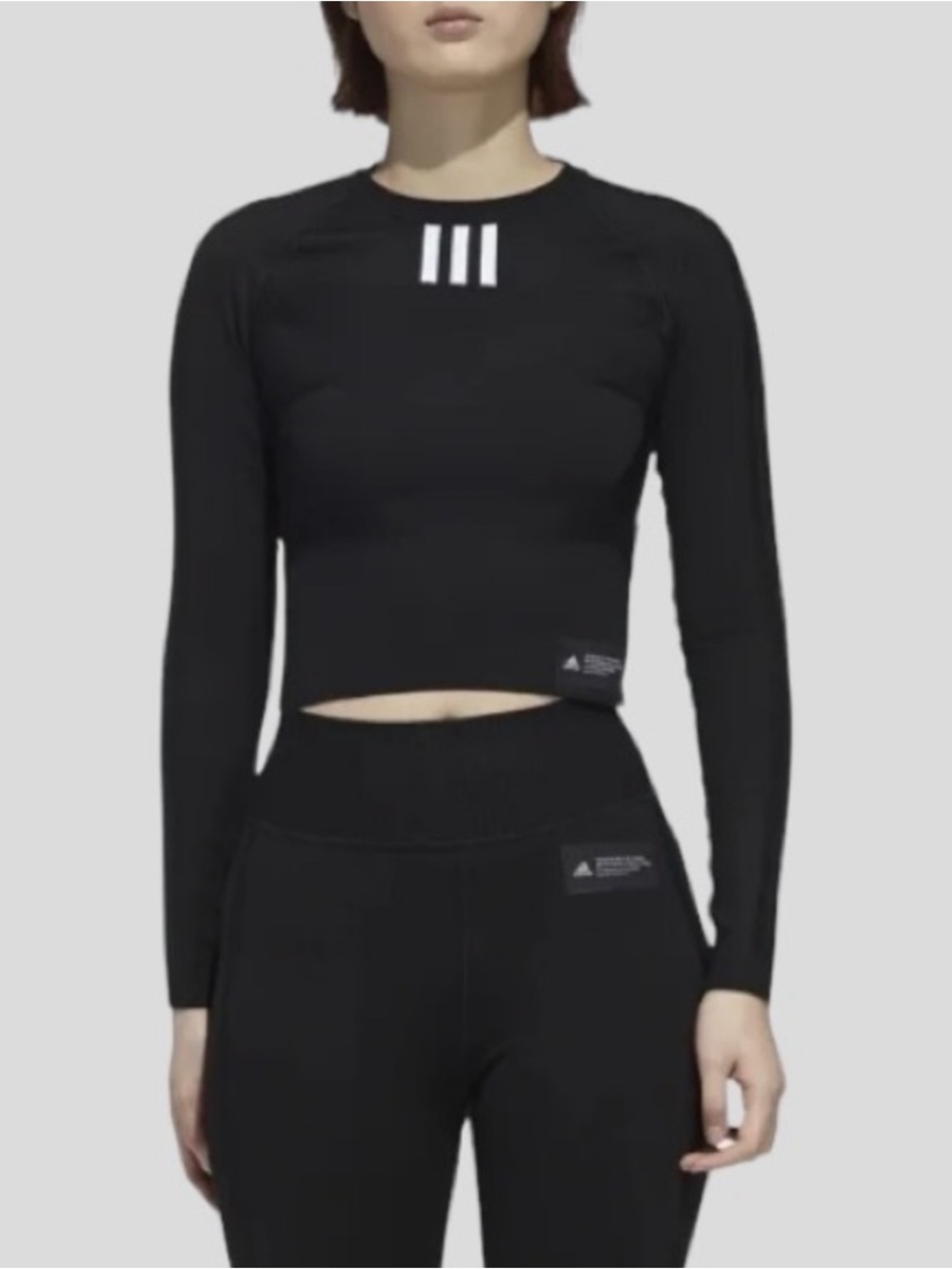 Adidas Primeknit Fine Cropped Long Sleeve Tee Black Size L